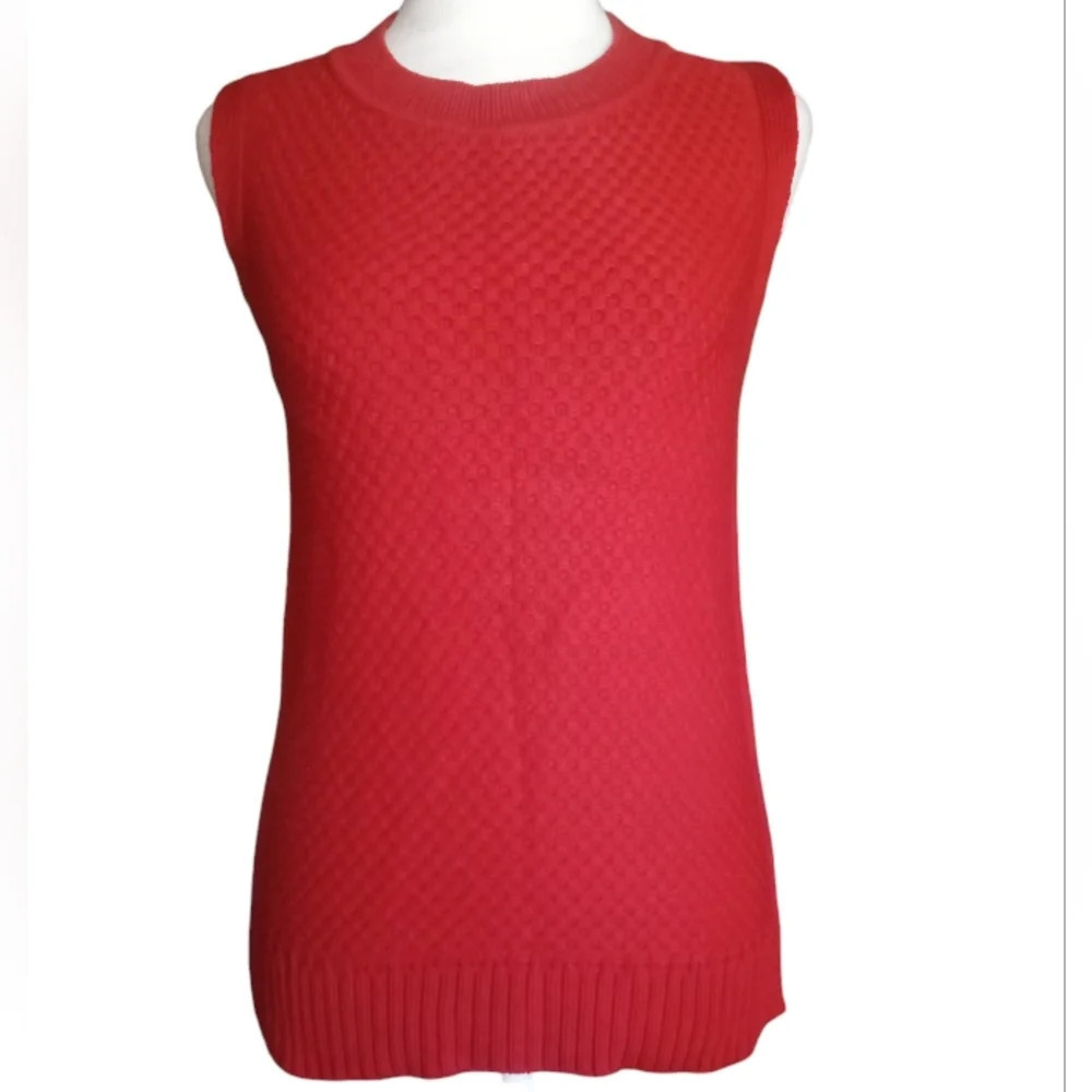 Tommy Hilfiger Red Textured Knit 100% Cotton Sweater Vest Y2K Size XS